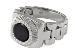 Ring R-44505-WG Diamond rind made of white gold with Natural Onyx