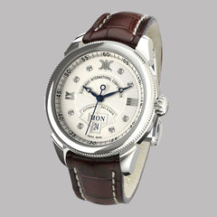 Diamond watch 9266-AA-AG-Leather Elegant automatic watch with calendar and 8 brilliants
