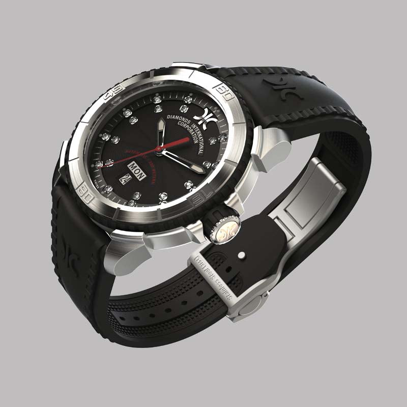Diamond watch 9280-AN-NR-Rubber Sports automatic watch with calendar and 21 brilliants