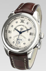 Diamond watch 9266-AA-AG-Leather Elegant automatic watch with calendar and 8 brilliants