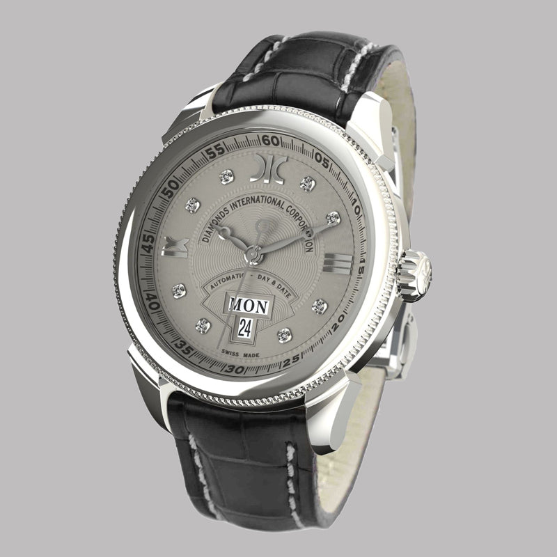 Diamond watch 9266-AA-GS-Leather Elegant automatic watch with calendar and 8 brilliants