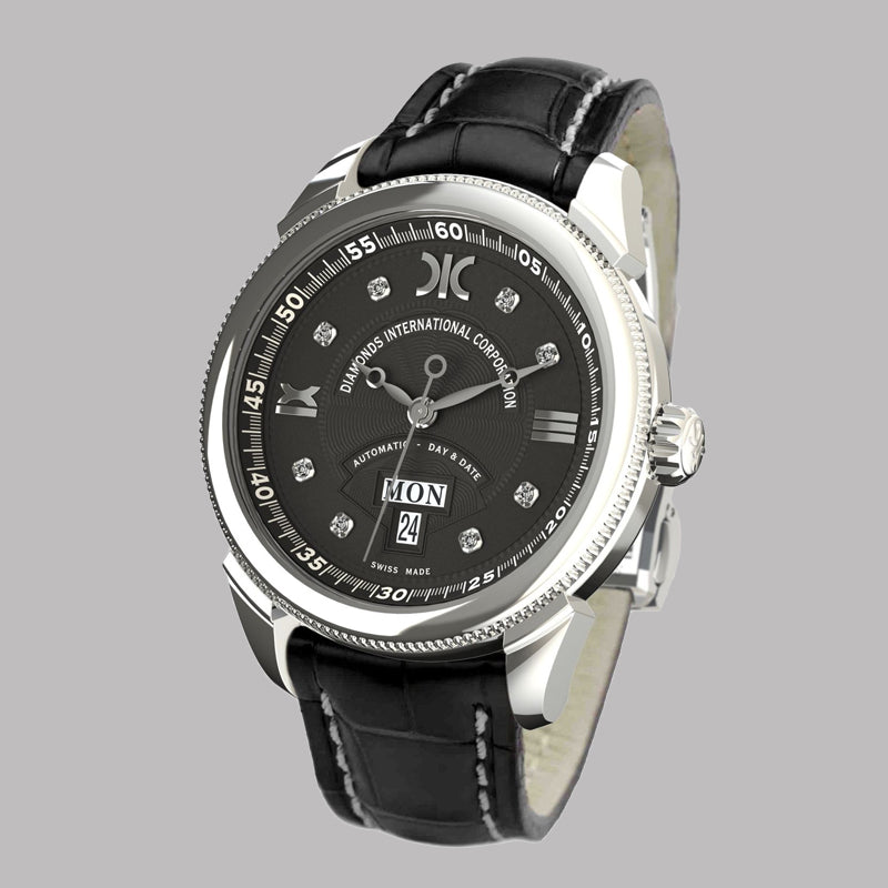 Diamond watch 9266-AA-NR-Leather Elegant automatic watch with calendar and 8 brilliants