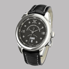 Diamond watch 9266-AA-NR-Leather Elegant automatic watch with calendar and 8 brilliants