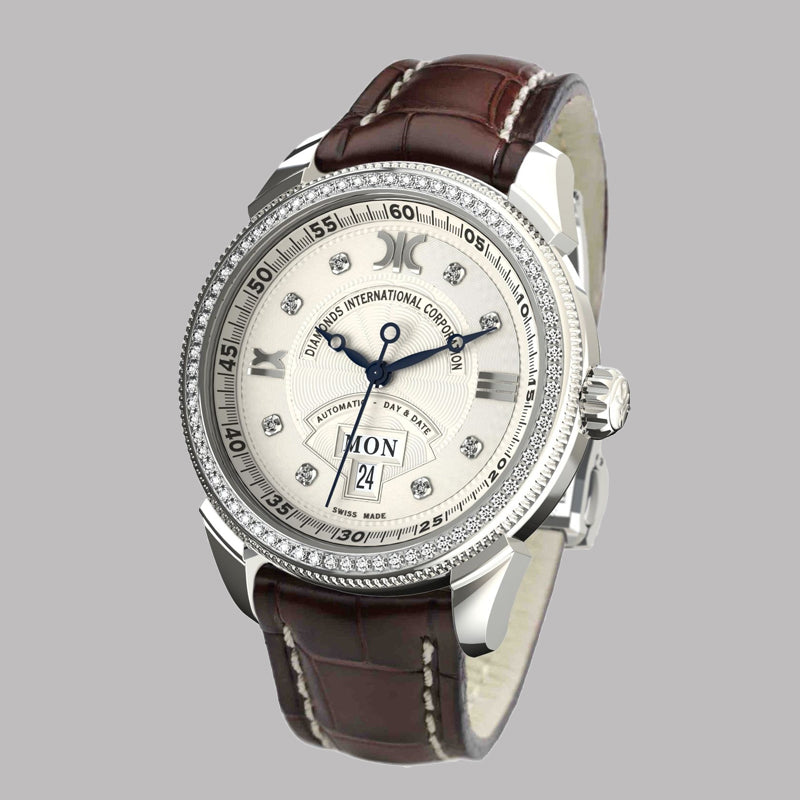 Diamond watch 9266-AD-AG-Leather Elegant automatic watch with calendar and 78 brilliants