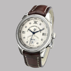 Diamond watch 9266-AD-AG-Leather Elegant automatic watch with calendar and 78 brilliants