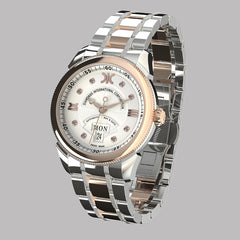 Diamond watch 9266-BA-AG-Steel Elegant automatic watch with calendar and 8 brilliants
