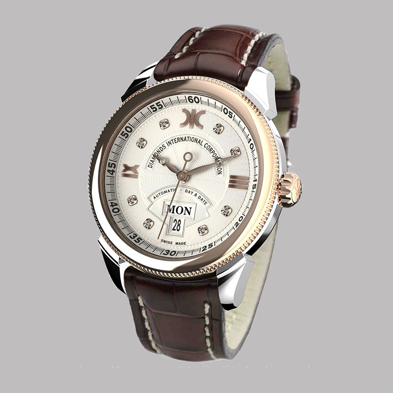 Diamond watch 9266-BA-AG-Leather Elegant automatic watch with calendar and 8 brilliants