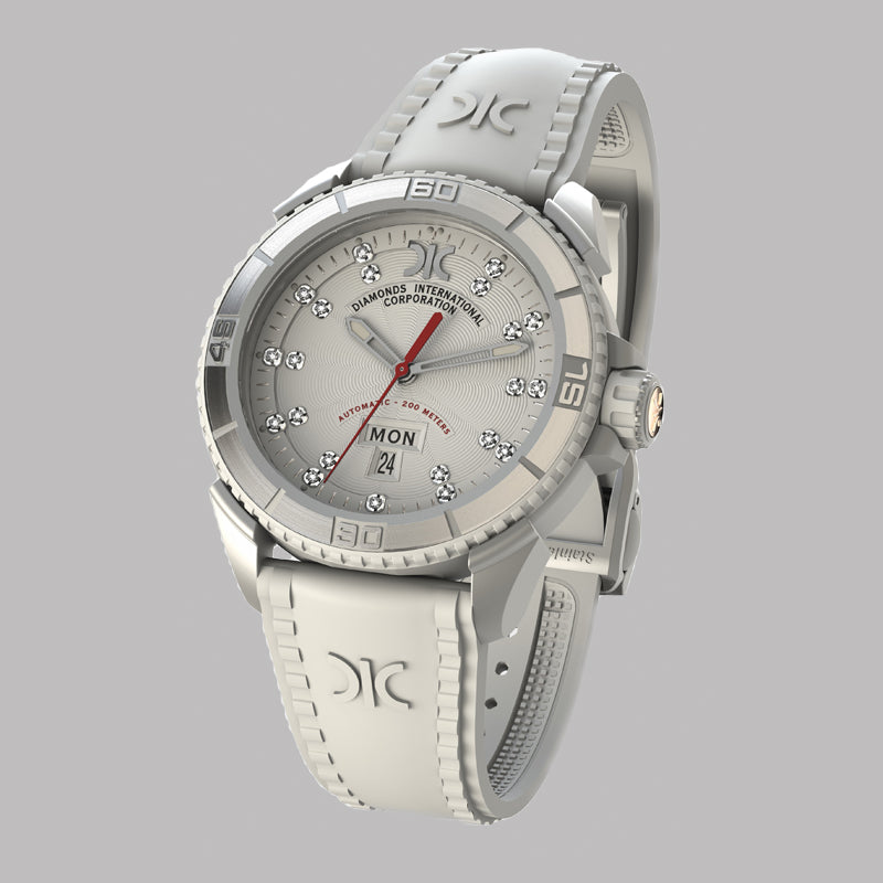 Diamond watch 9280-AI-AG-Rubber Sports automatic watch with calendar and 21 brilliants