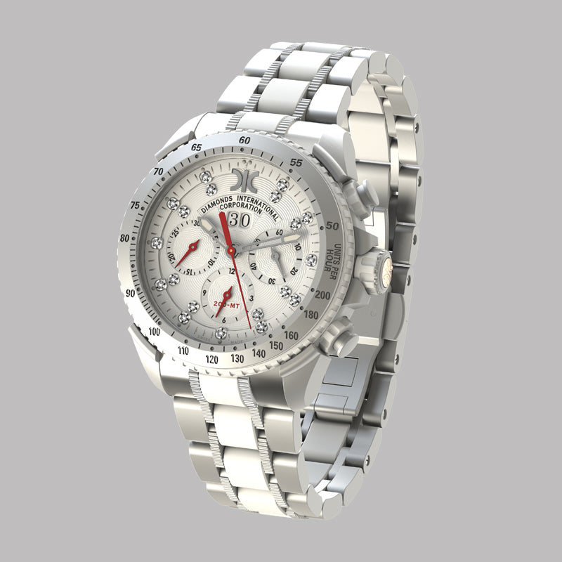 Diamond watch 9288-AI-AG-Steel + Rubber Sports automatic watch with chronograph and 19 brilliants