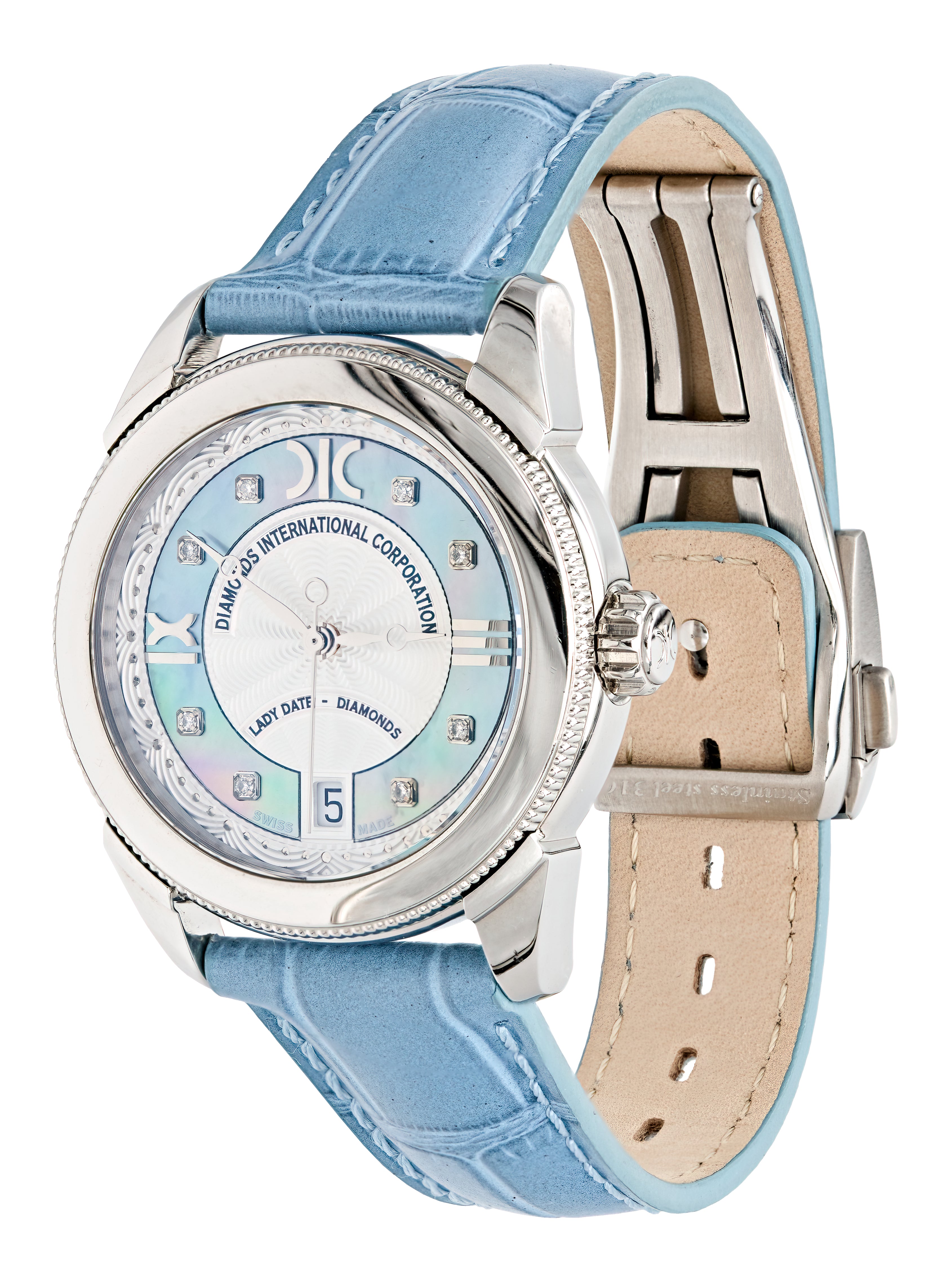 Watch A9267-A-AK-Blue-Leather Womens watch with movement Quartz Eta with 8 briliants