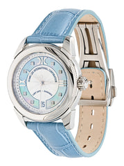 Watch A9267-A-AK-Blue-Leather Womens watch with movement Quartz Eta with 8 briliants