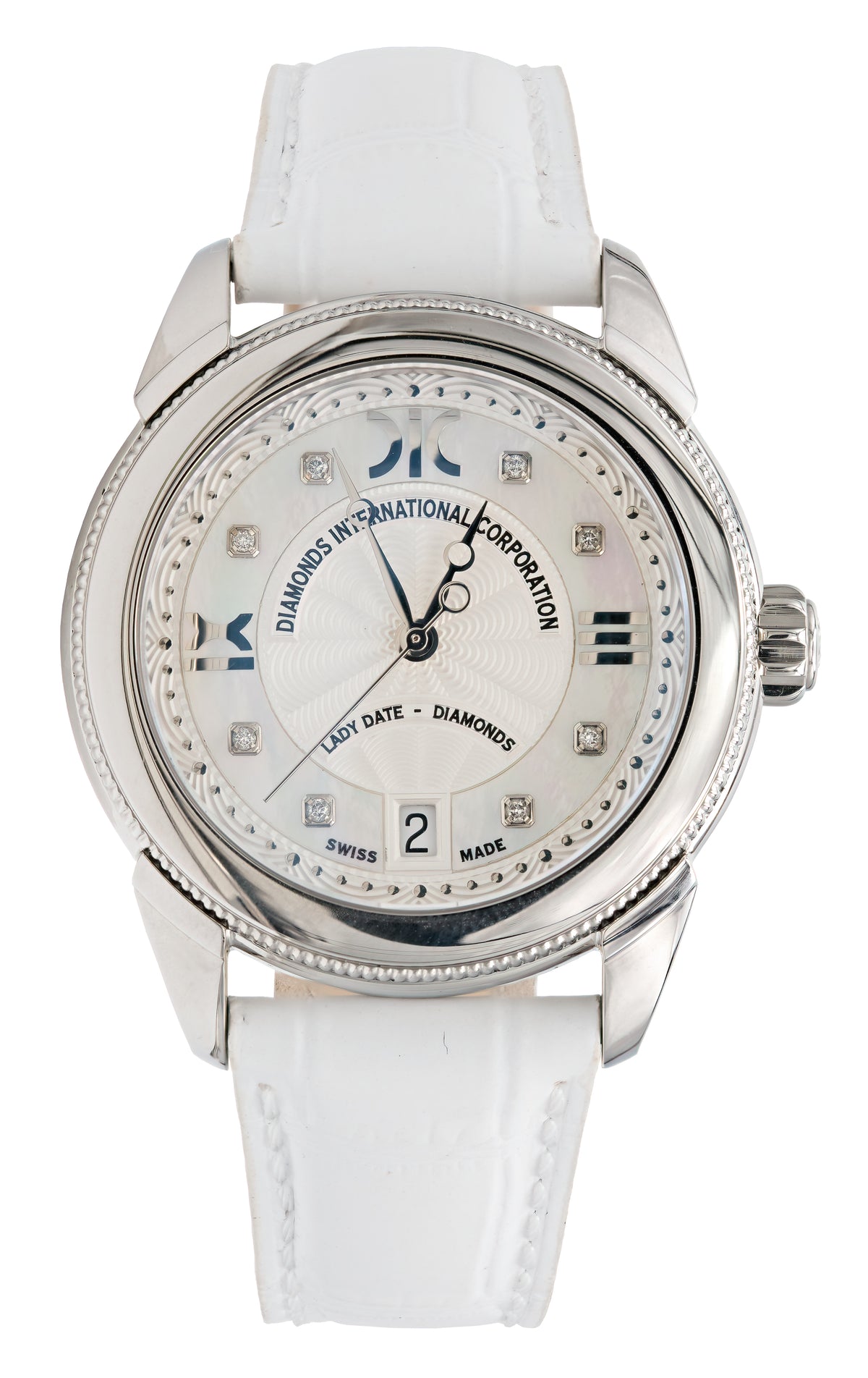 Watch A9267-A-AN-White-Leather Womens watch with movement Quartz Eta with 8 briliants