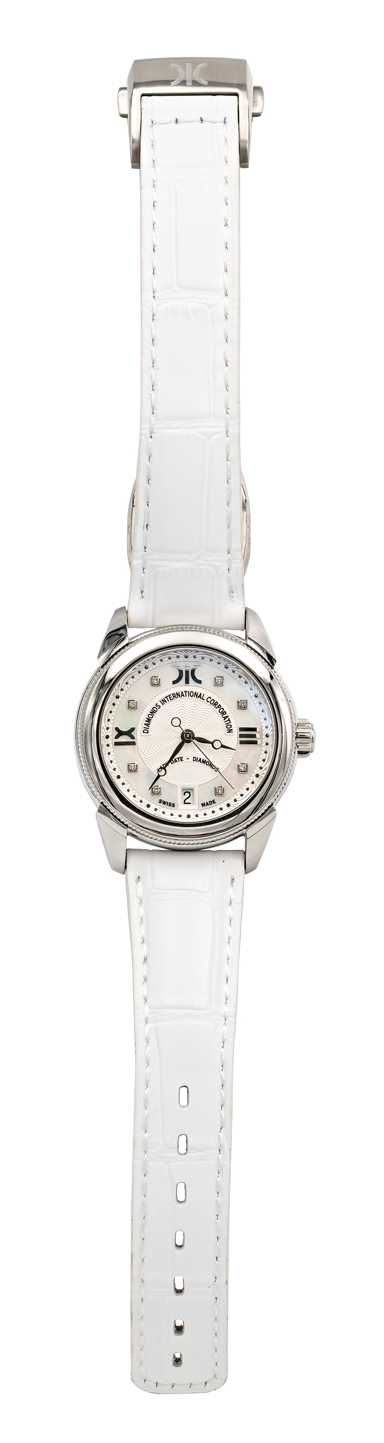 Watch A9267-A-AN-White-Leather Womens watch with movement Quartz Eta with 8 briliants