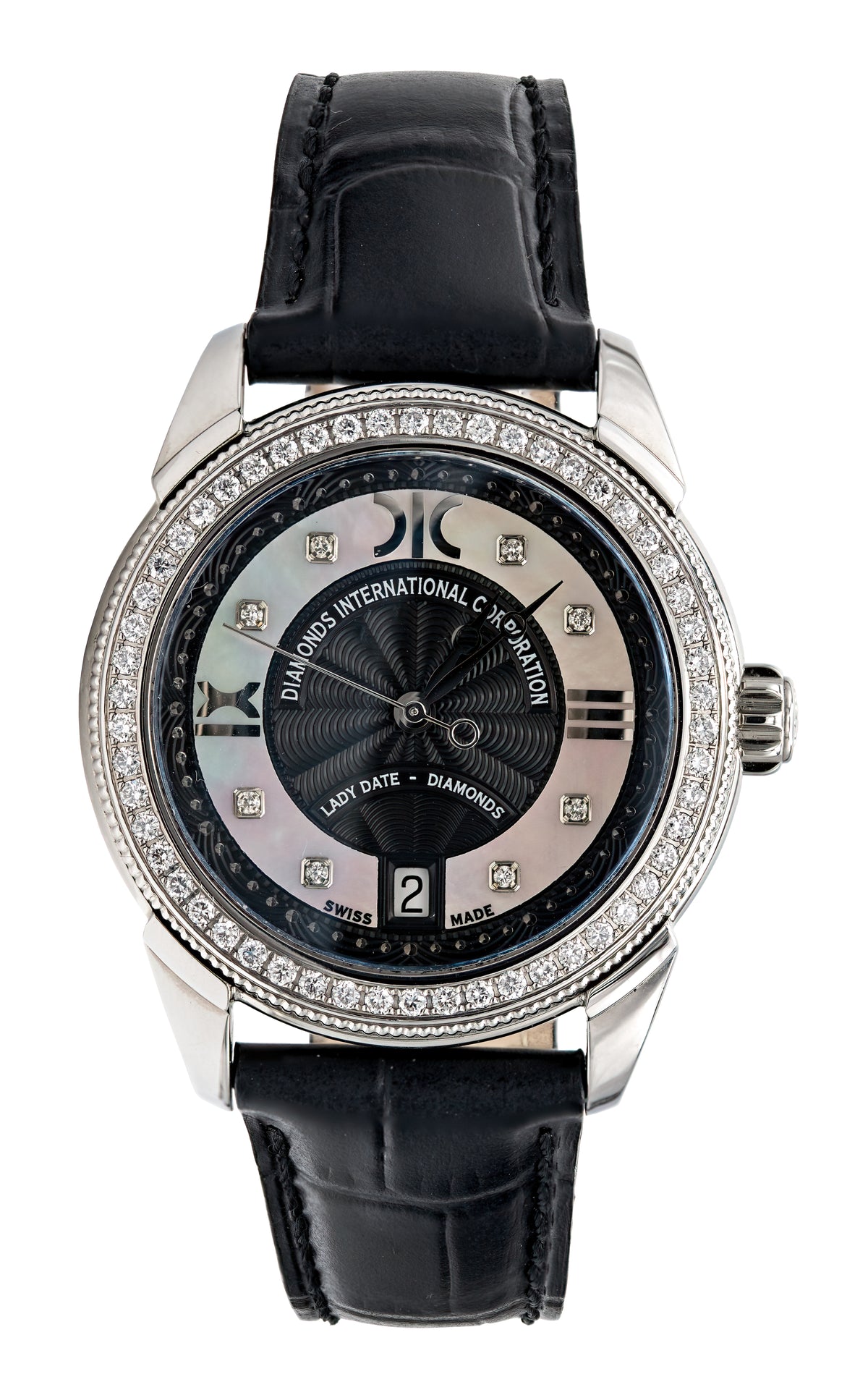 Watch A9267-D-NN-Black-Leather Womens watch with movement Quartz Eta with 62 briliants