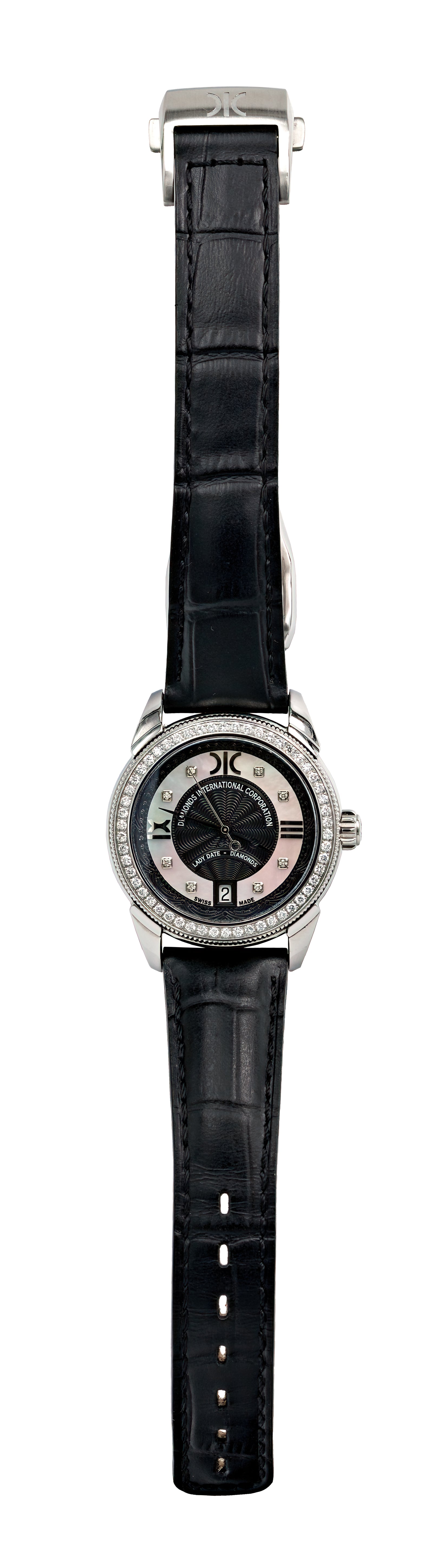 Watch A9267-D-NN-Black-Leather Womens watch with movement Quartz Eta with 62 briliants