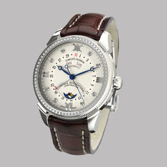 Diamond watch 9262-AD-AG-Leather Elegant automatic watch with complete calendar and 78 brilliants