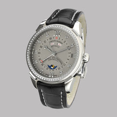 Diamond watch 9262-AD-GS-Leather Elegant automatic watch with complete calendar and 78 brilliants