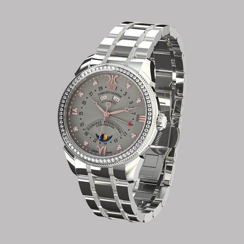 Diamond watch 9262-AD-GS-Steel Elegant automatic watch with complete calendar and 78 brilliants