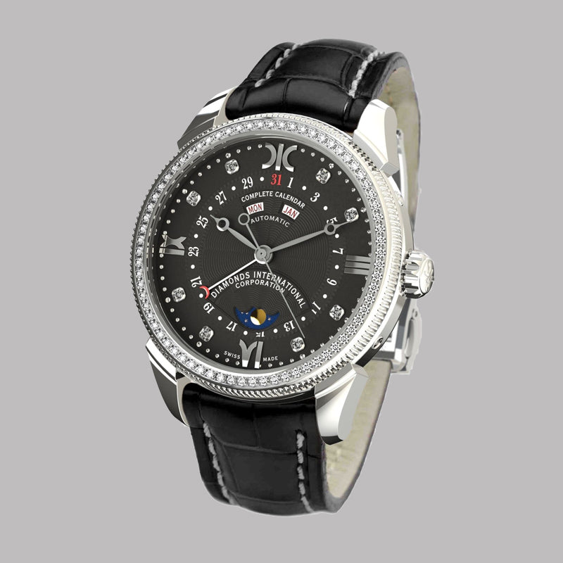 Diamond watch 9262-AD-NR-Leather Elegant automatic watch with complete calendar and 78 brilliants