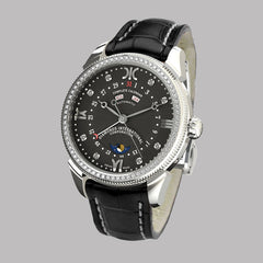 Diamond watch 9262-AD-NR-Leather Elegant automatic watch with complete calendar and 78 brilliants