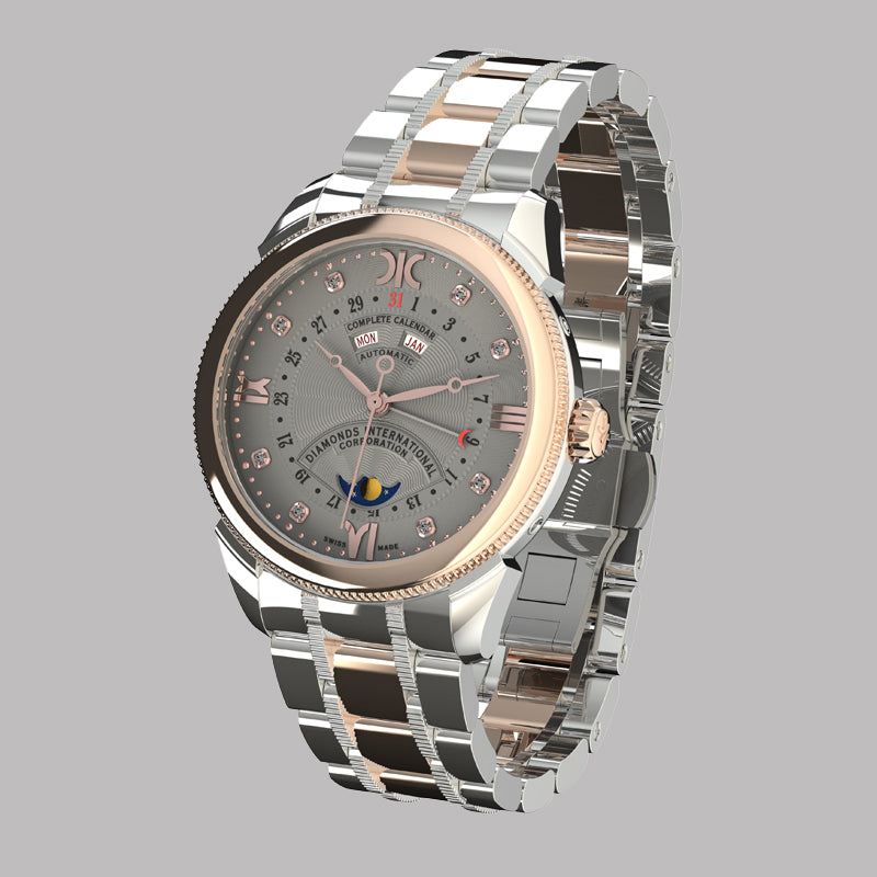 Diamond watch 9262-BA-GS-Steel Elegant automatic watch with complete calendar and 8 brilliants