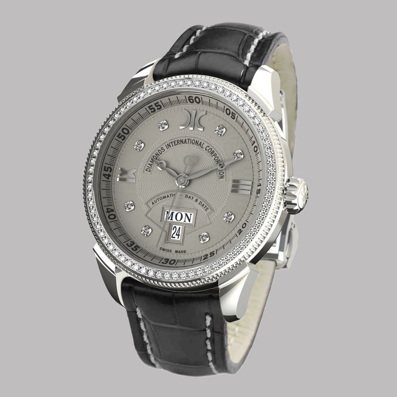 Diamond watch 9266-AD-GS-Leather Elegant automatic watch with calendar and 78 brilliants