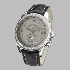 Diamond watch 9266-AD-GS-Leather Elegant automatic watch with calendar and 78 brilliants