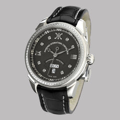 Diamond watch 9266-AD-NR-Leather Elegant automatic watch with calendar and 78 brilliants