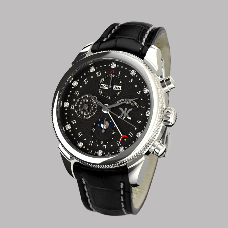 Diamond watch 9268-AA-NR-Leather Elegant automatic watch with chronograph, complete calendar and 12 brilliants