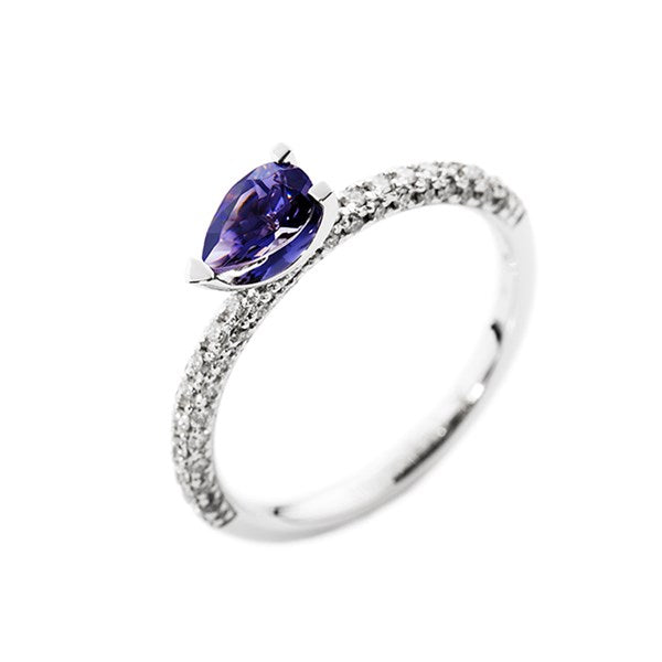 Ring Amy Blue Diamond ring made of white gold with diamonds and tear shaped blue iolite