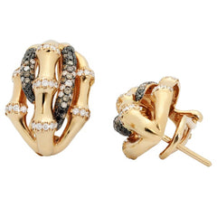 Earrings Bamboo Earrings made of pink gold with black brown and white diamonds