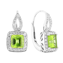 Earrings E-18475-WG Diamond earrings made of white gold with Peridotes