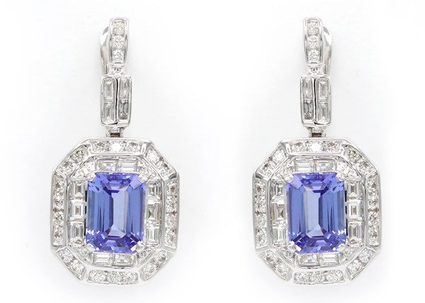 Earrings E-18774-WG Diamond earrings made of white gold with Tanzanites