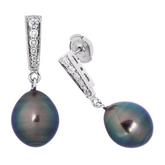 Earrings Baroque Pearl Diamond earrings made of white gold with Blacklipped Southsea Loose Pear