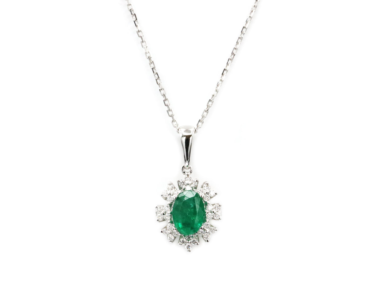 P-19878-WG Diamond pendant made of white gold with Emerald