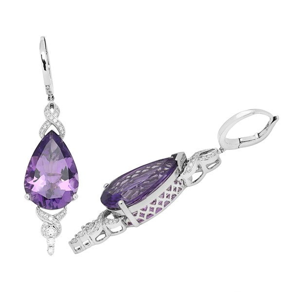 Earrings E-17233-WG Diamond earrings made of white gold with Amethysts